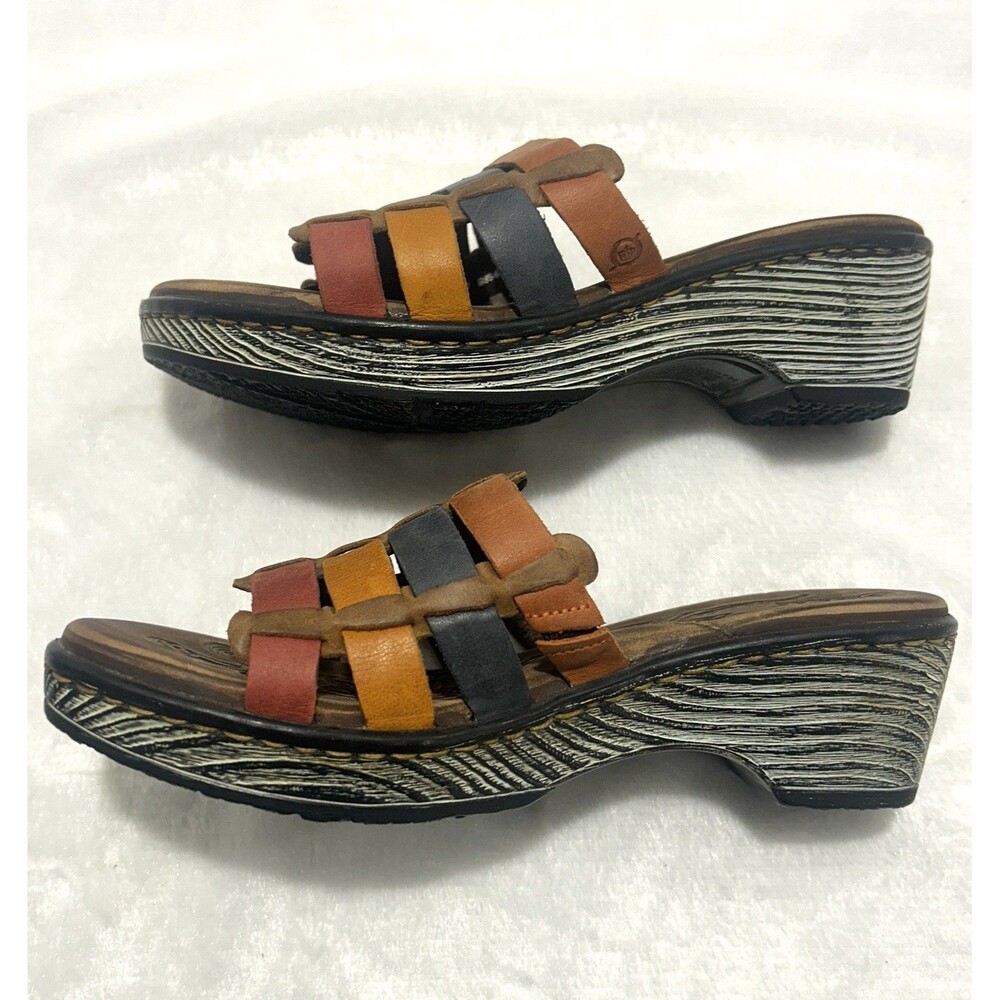 Born Lolo Slide Sandals Womens Size 7 US 38 EU Brown Orange Red Blue Leather - Picture 3 of 9